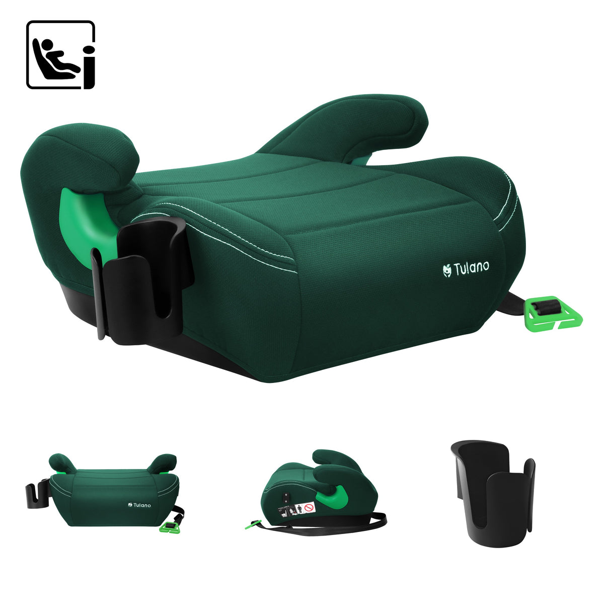 OUTLET Fotelik samochodowy podstawka Tulano Cabby 25 Green 125-150cm I-Size