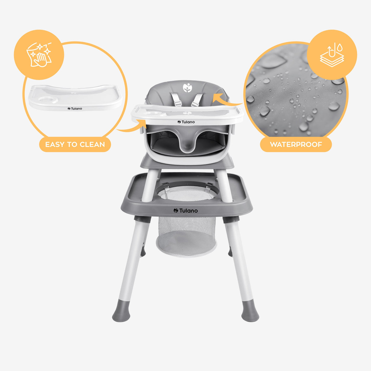 Krzesełko do karmienia plastikowe 9w1 Tulano Morsel 50 Grey