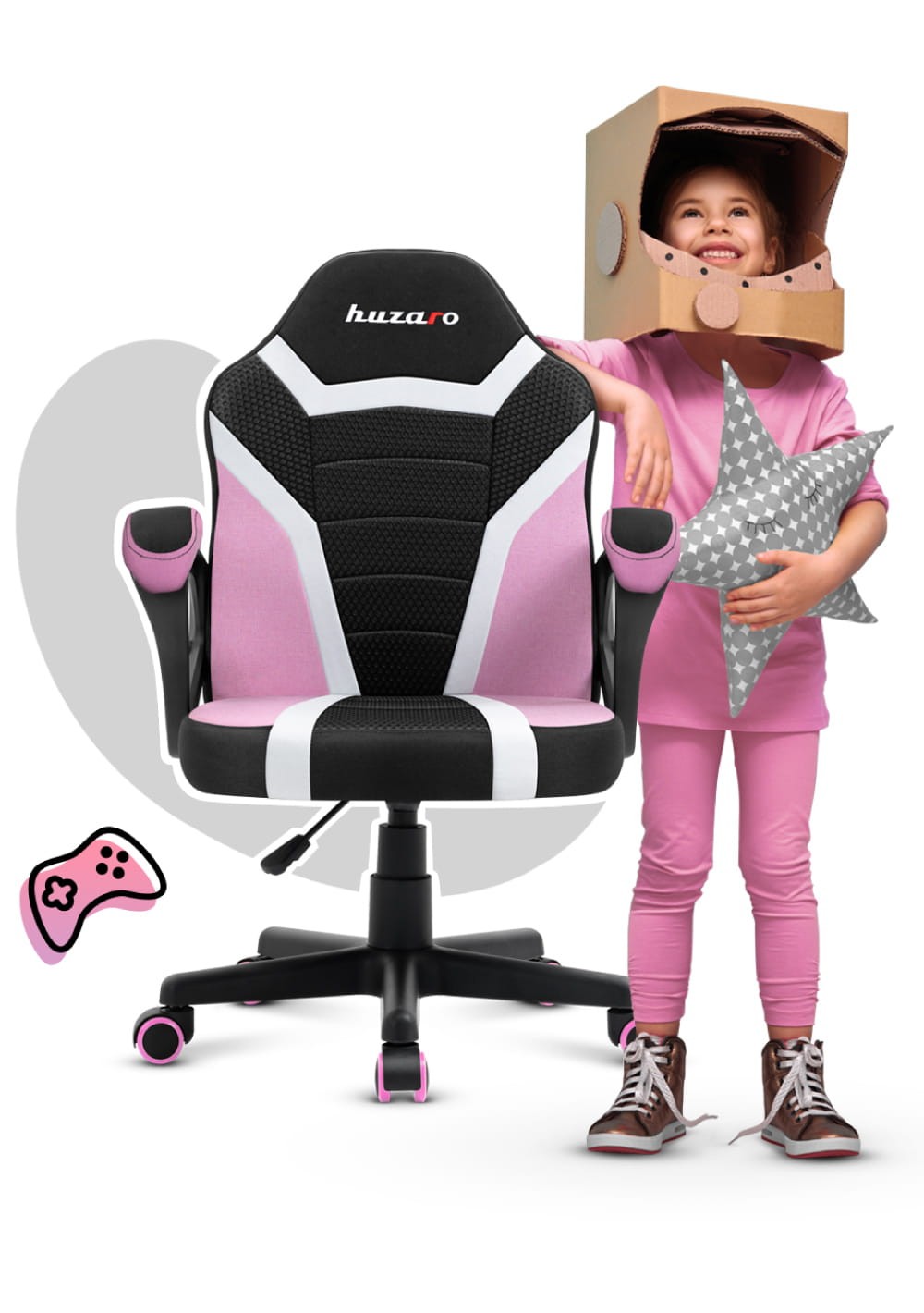 OUTLET Fotel Gamingowy dla dziecka HUZARO RANGER 1.0 Pink Mesh