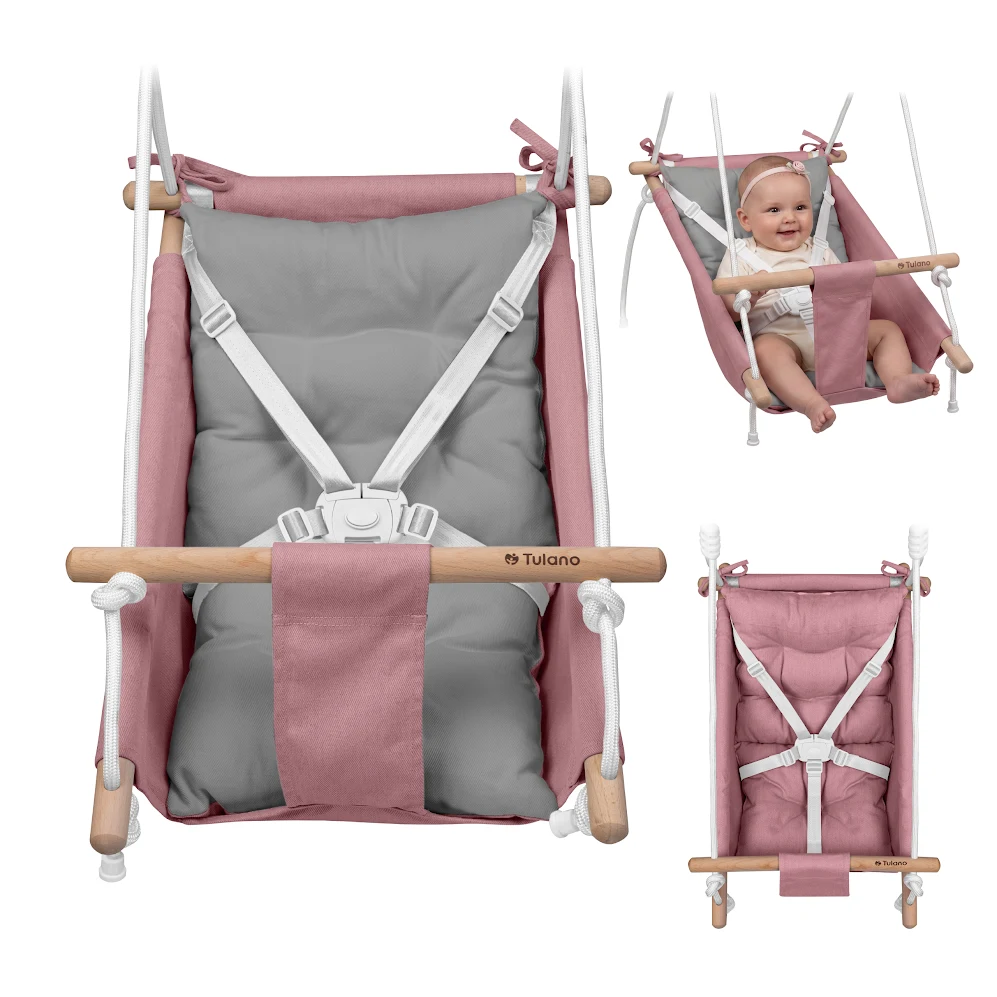 Kołysko-huśtawka dla dzieci TULANO Hop 40 Pink-Grey