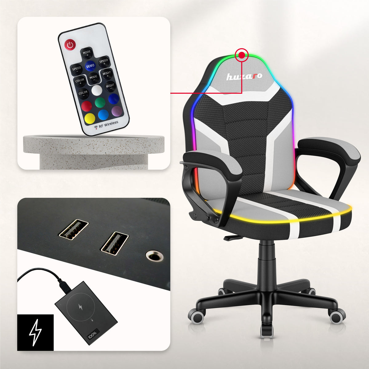 Fotel gamingowy dla dziecka Huzaro Ranger 1.0 RGB