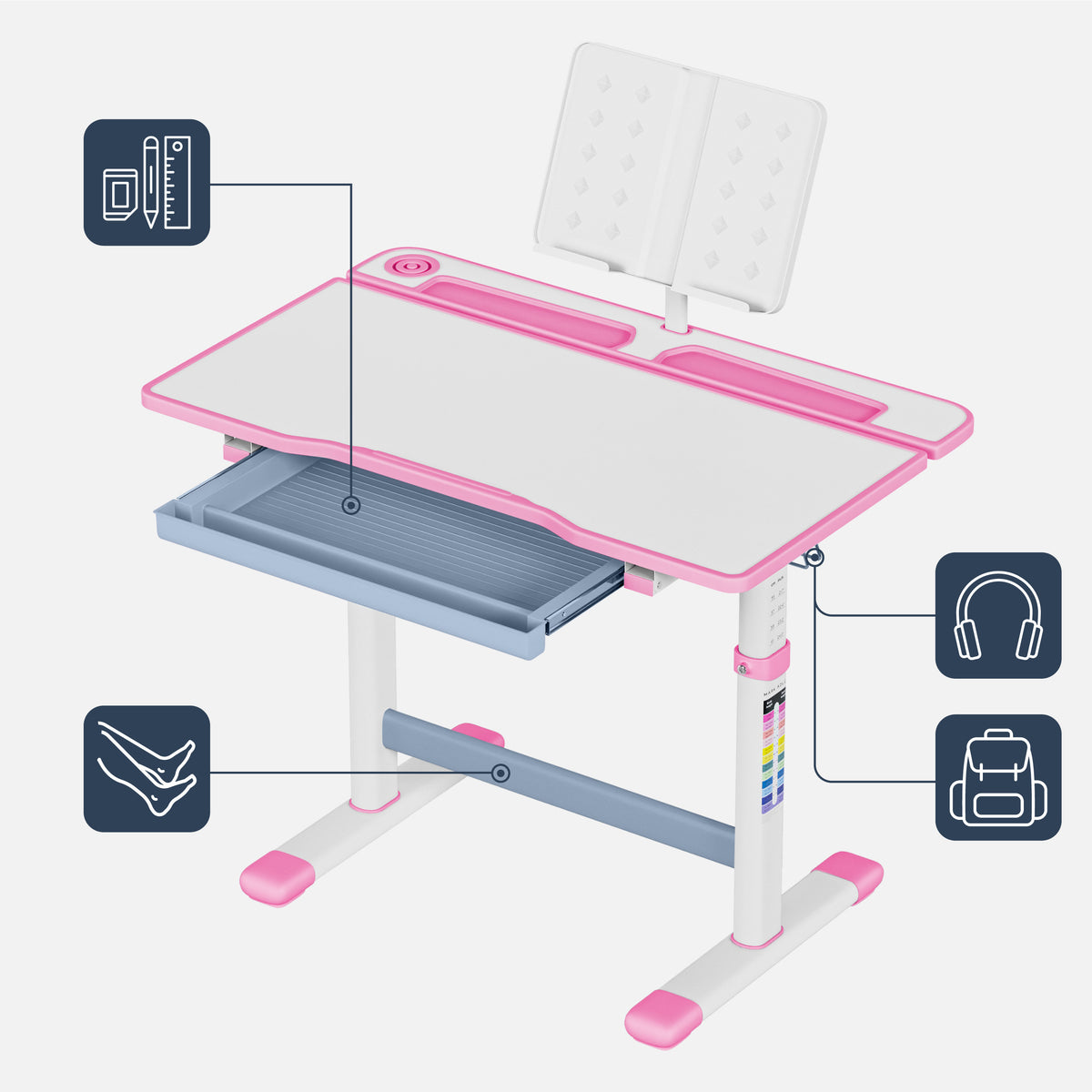 Ergonomiczne biurko dla dziecka Mark Adler Study 3.0 Pink 66 cm